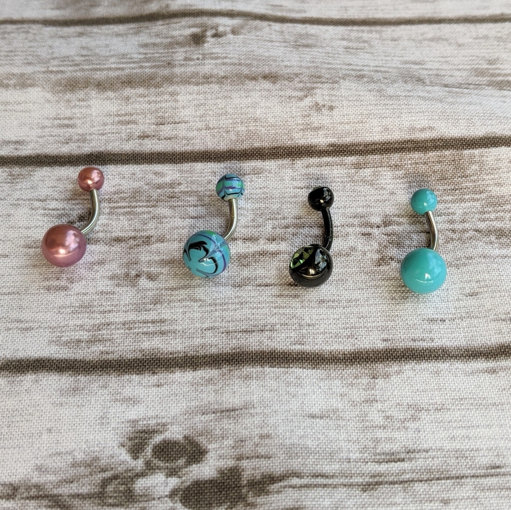 4pc Multi Color Belly Button Rings - Picture 3 of 4